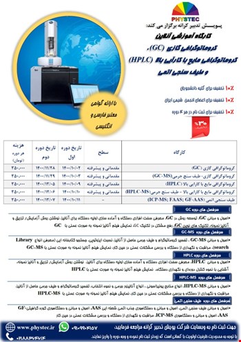 برگزاری کارگاه آموزشی آنلاین کروماتوگرافی گازی GC و مایع با کارایی بالا HPLC