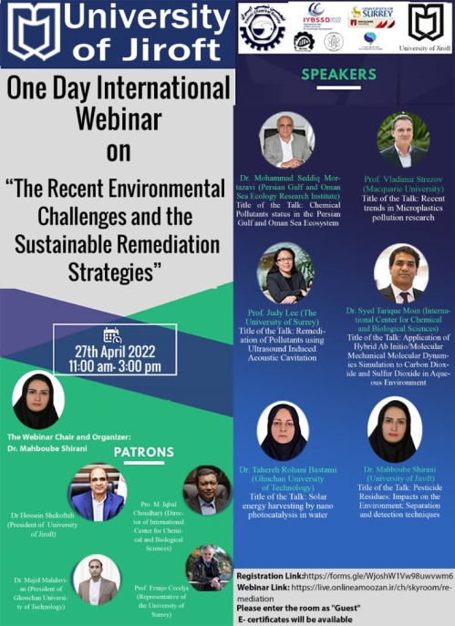 International Webinar: The Recent Environmental Challenges & The Sustainable Remediation Strategies
